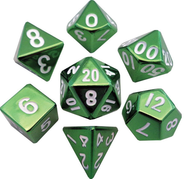 16mm Green Painted Metal Polyhedral Dice Set (7) - MDG