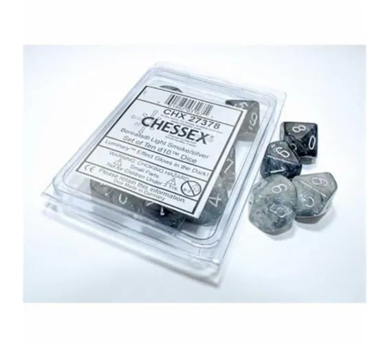 Borealis: Light Smoke / Silver Luminary Set of Ten Luminary d10s - Chessex