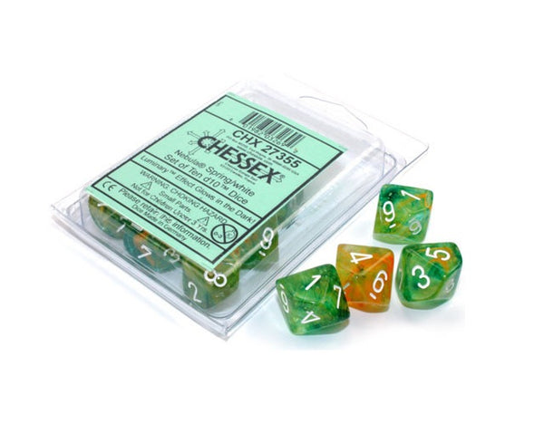 Nebula: Spring/White Luminary Set of Ten Luminary d10s - Chessex