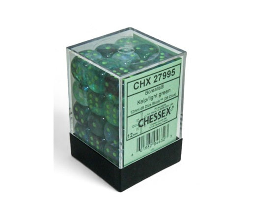 Borealis: 12mm d6 Kelp / Light Green Luminary Dice Block (36d6) - Chessex