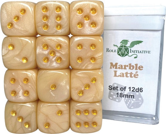 D6 Dice Set: Marble Latte - Set of 12d6 (18mm) - Role 4 Initiative