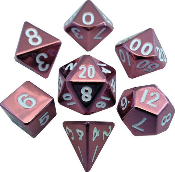 16mm Pink Painted Metal Polyhedral Dice Set (7) - MDG