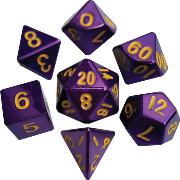 16mm Purple Painted Metal Polyhedral Dice Set (7) - MDG