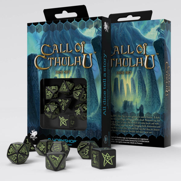 Call of Cthulhu Dice Set Glow in the Dark Black & Light Green - Q-Workshop