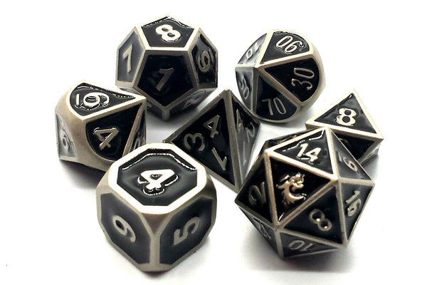 Elven Forged Metal Dice Set Black w/ Silver - Old School Dice & Accessories