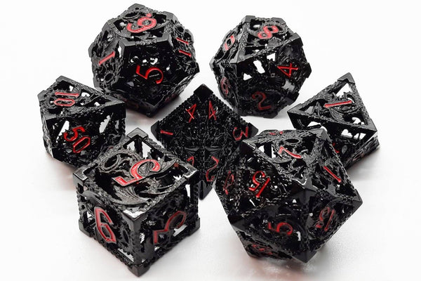 Hollow Dragon Metal Dice Black w/ Red - Old School Dice & Accessories