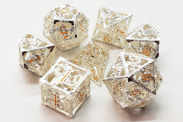 Hollow Dragon Metal Dice Silver w/ Yellow- Old School Dice & Accessories
