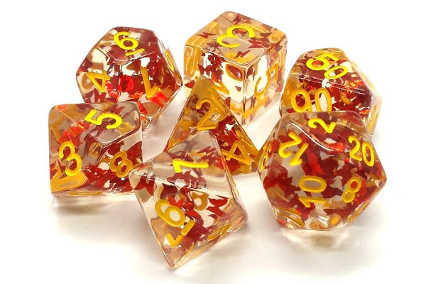 Infused Butterfly Orange with Yellow Dice Set (7) - Old School Dice & Accessories