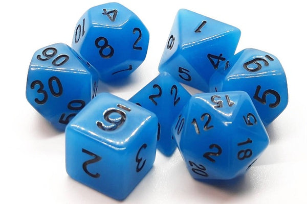 Glow in the Dark Blue Dice Set (7) - Old School Dice & Accessories