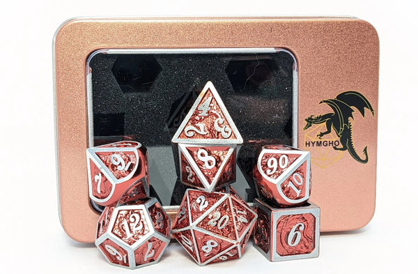 Solid Metal Dragon Dice Dragon Gun Metal & Red - Hymgho