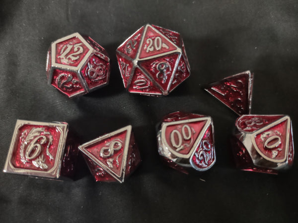 Solid Metal Dragon Dice Red & Silver - Hymgho Dice