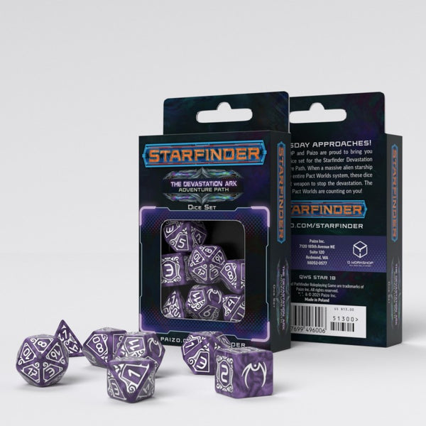 Starfinder Devastation Ark Dice Set Purple & White - Q-Workshop