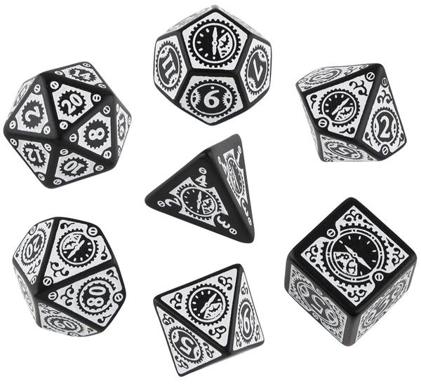 Steampunk Clockwork Dice Set Black & White - Q-Workshop